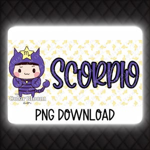 蠍座の星座デジタルダウンロードPNG | かわいい占星術昇華と工芸品 | アニメ蠍座デザイン | 蠍座の星座デザインシャツ、マグカップ、トートバッグ