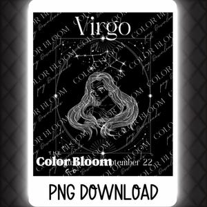 Virgo Zodiac Sign PNG Digital Download – High-Resolution Astrology Art for Sublimation, DIY Crafts, T-Shirts, White Lettering | Virgo DTF