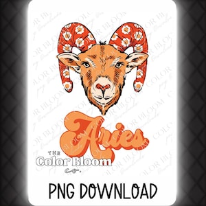 Aries Zodiac PNG Digital Download – Bold Floral Ram Design for DIY Sublimation on Shirts, Mugs, Tote Bags & Custom Crafts | Aries DTF - png