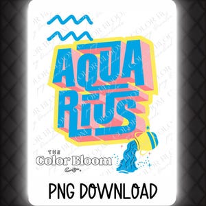 Aquarius Zodiac PNG Digital Download- Astrology Sublimation Design for DIY Shirts, Mugs, Tote Bags, Décor & Gift-Making | Aquarius DTF