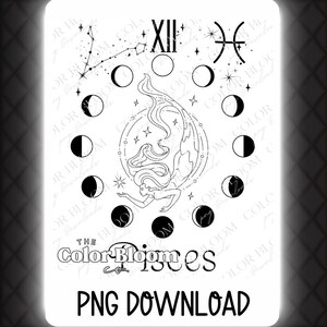 Pisces Moon Phase PNG Digital Download | Astrology Constellation Design | Zodiac Clipart for Sublimation, Crafts | Pisces Zodiac DTF