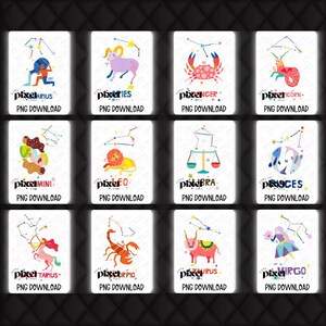 Zodiac PNG Bundle | 12 Zodiac Signs Digital Download | Astrology Sublimation Designs for DIY Crafts, Gifts, Celestial Decor | Zodiac DTF