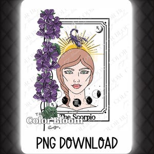 Scorpio Zodiac PNG Digital Download | Astrological Sublimation | Elegant Floral Scorpio Design | Scorpio Zodiac Sublimation | Scorpio DTF
