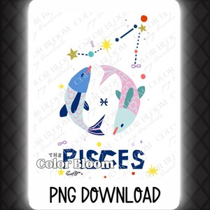 Pisces Zodiac Digital Download | PNG Sublimation Design DIY Crafts, Personalized Gifts, Astrology Art, Zodiac Decor | Pisces PNG | Mug dtf