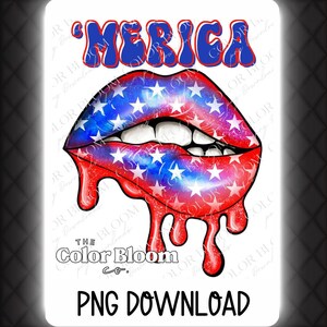 Labios americanos PNG / Diseño patriótico de sublimación del 4 de julio / Arte labial del Día de la Independencia / Clipart de labios con la bandera estadounidense / 4 de julio PNG - dtf