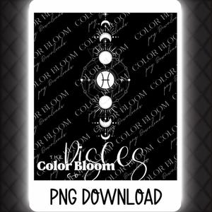 Pisces Zodiac Moon Phase PNG | Pisces Digital Download | Astrology Sublimation Art | Celestial Pisces Design for DIY Crafts | Pisces DTF