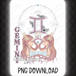 Gemini Zodiac PNG Digital Download | Astrology Sublimation Design | Twin Gemini Art-DIY Crafts, Décor, Gifts, Shirts | Gemini Zodiac DTF
