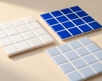 Coasters | Tiles | Tile Coasters | Mosaic | Blue | White | Tile Coasters | Cup Coasters | Tile Tableware | Drink Coasters