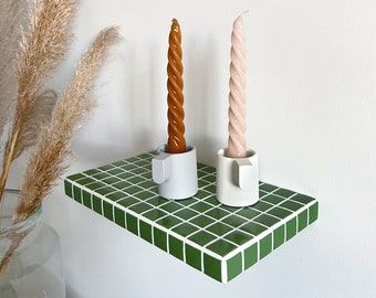 Shelf | Tiles | Tile Shelf | Mosaic | Green | White | Tile shelf | Wall shelf | Tile furniture tile table | Bedside table | filing | floating