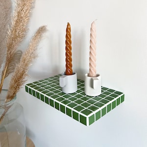 Shelf | Tiles | Tile Shelf | Mosaic | Green | White | Tile shelf | Wall shelf | Tile furniture tile table | Bedside table | filing | floating