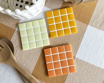 Posavasos | Azulejos | Posavasos de azulejos | Mosaico | Naranja | Amarillo | Posavasos de azulejos | Posavasos para tazas | posavasos de cerámica para vajilla