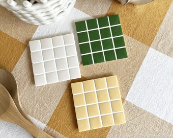 Coasters | Tiles | Tile Coasters | Mosaic | Green | Beige | Tile Coasters | Cup Coasters | Tile Tableware | Drink Coasters