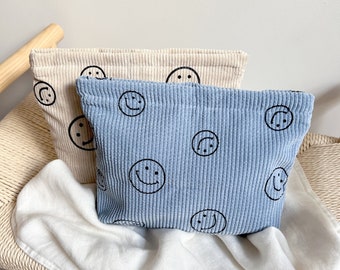 Smiley cosmetic bag | Beige | Diaper bag | Toiletry bag | Smiling face | Toiletry bag | Corduroy | Organizer | Bag | Pouch Vintage