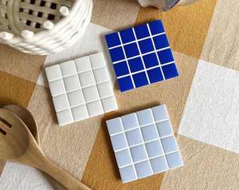 Posavasos | Azulejos | Posavasos de azulejos | Mosaico | Azul | Blanco | Posavasos de azulejos | Posavasos | Posavasos de vajilla de azulejos