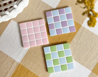 Posavasos | Azulejos | Posavasos de azulejos | Mosaico | Naranja | Amarillo | Posavasos de azulejos | Patrón de tablero de ajedrez | Posavasos de vajilla de azulejos