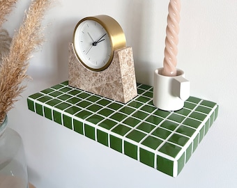 estante Azulejos | Estante de azulejos | Mosaico | Verde | Blanco | Estante de azulejos | Estante de pared | Muebles de baldosas mesa de baldosas | mesita de noche | presentación | flotante