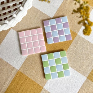 Coasters | Tiles | Tile Coaster | Mosaic | Orange | Yellow | Tile Coasters | Checkerboard Pattern | Tile Tableware Drinks Coasters