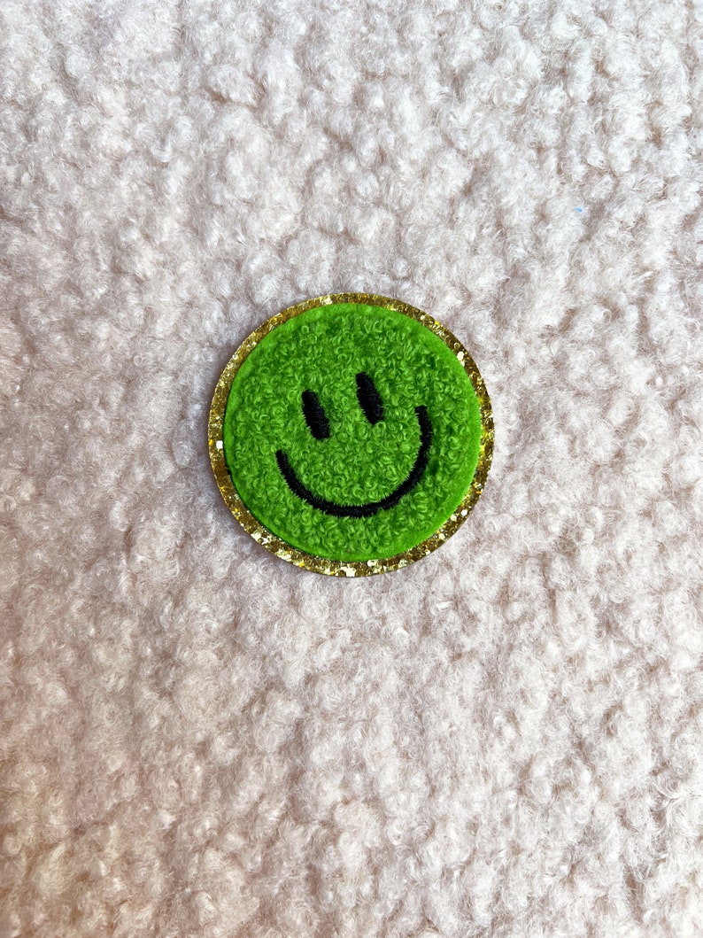 Patches Smiley Happy Face Aufnäher Gestickt Flicken Sticker Grün