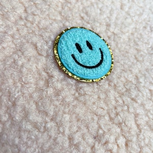Patches Smiley Happy Face Aufnäher Gestickt Flicken Sticker Blau