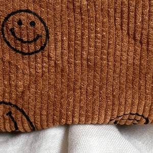 Smiley make-uptasje Beige Luiertas Toilettas Lachend gezicht Toilettas Corduroy Organisator tas Vintage tas Braun