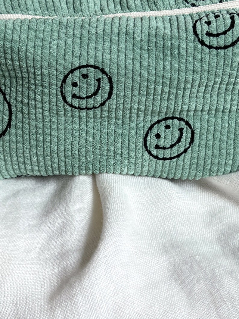 Smiley make-uptasje Beige Luiertas Toilettas Lachend gezicht Toilettas Corduroy Organisator tas Vintage tas Grün