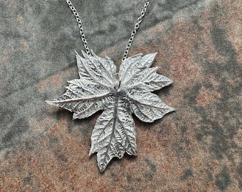Fine Silver Papaya Leaf Pendant - Handmade From A Real Leaf