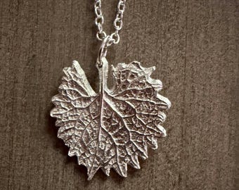 Sterling Silver Garlic Mustard Leaf pendant -Hand made form a real leaf