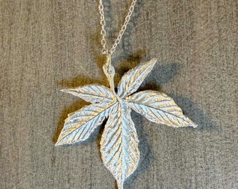 Sterling Silver Horse Chestnut Leaf Pendant - Handmade From A Real Leaf