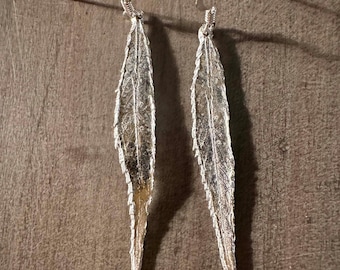 Sterling Silver Willow Leaf Earrings -  Handmade From A Real Leaf