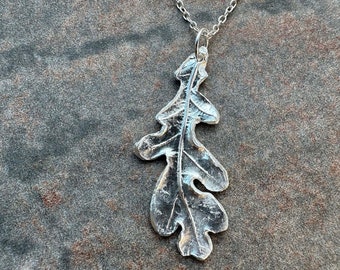 real oak leaf silver pendant - real oak leaf pendant - handmade oak leaf pendant - silver handmade oak leaf necklace