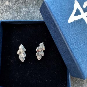 Tiny oak leaf sterling silver stud earrings - real oak leaf sterling silver earrings - handmade silver oak leaf earrings -silver leaf studs