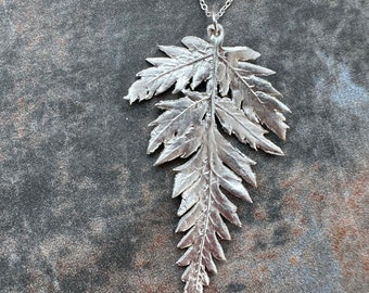 Fern leaf silver pendant - handmade silver leaf pendant - real leaf pendant - made from a real leaf - silver leaf detail