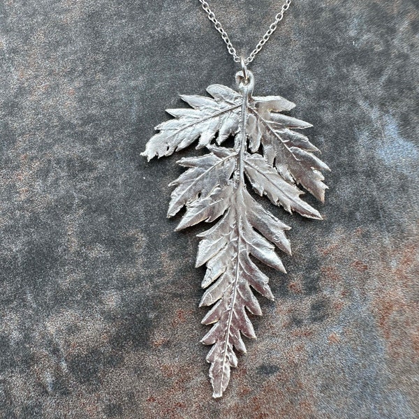 Fern leaf silver pendant - handmade silver leaf pendant - real leaf pendant - made from a real leaf - silver leaf detail