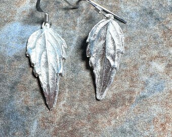 Fine Silver Spur Flower Leaf Earrings: Handmade From A Real Leaf