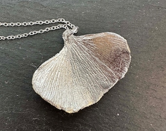 real silver Ginkgo leaf pendant - real leaf pendant - silver leaf pendant- handmade silver leaf pendant - handmade silver leaf necklace -