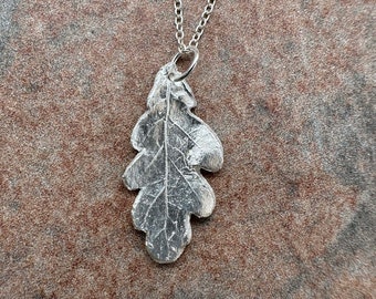 Small oak leaf silver pendant - real oak leaf silver pendant - handmade silver oak leaf pendant