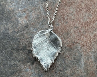 Small Silver Birch leaf silver pendant - handmade silver birch leaf - silver pendant form real leaf - real leaf pendant