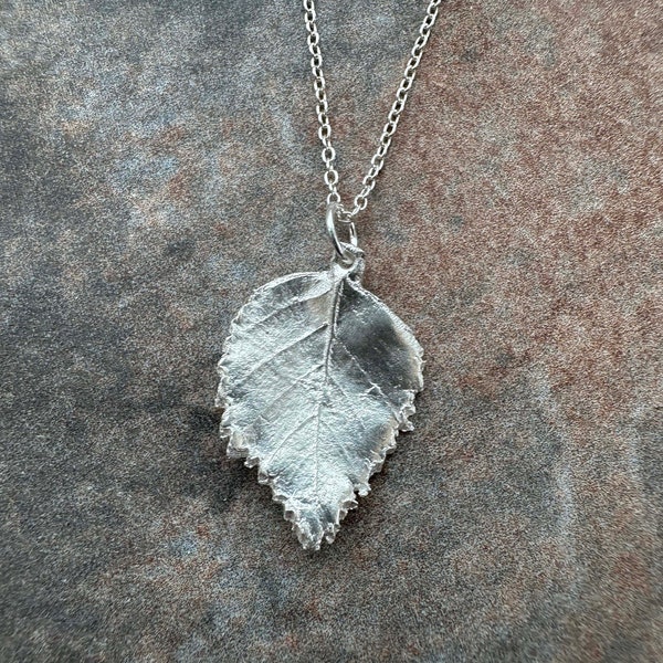 Small Silver Birch leaf silver pendant - handmade silver birch leaf - silver pendant form real leaf - real leaf pendant