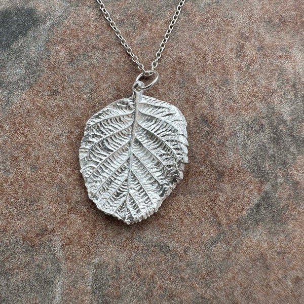 Hazel leaf silver pendant - handmade silver Hazel leaf pendant - real leaf pendant - silver leaf pendant