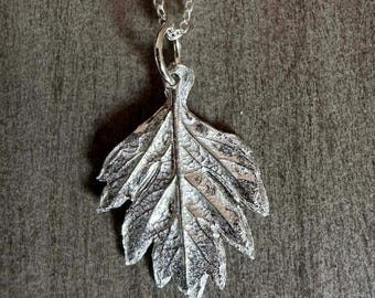 Sterling Silver Hawthorn Leaf Pendant - Handmade From A Real Leaf