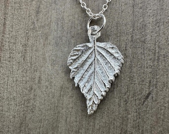 Tiny Silver Birch leaf pendant - handmade in sterling silver