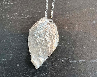 Fine Silver Contorted Filbert Leaf Pendant - Handmade From A Real Leaf