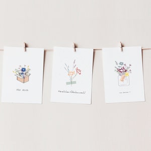 3 Klappkarten Set, Karten mit Blumen, Geburtstag, Muttertag, Jahrestag