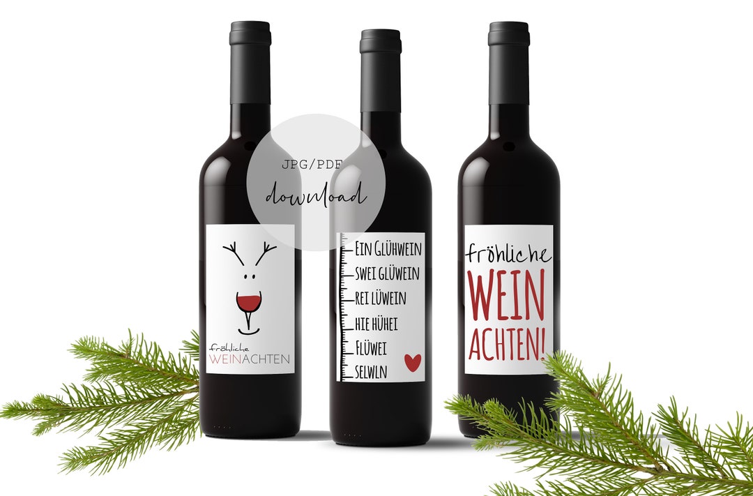 Lustige Wein Etiketten als Weihnachtsgeschenk, Download, Print, last