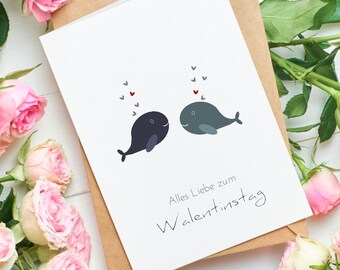 Lustige Karte zum Valentinstag, verliebte Wale, Valentinstagskarte, Geschenk