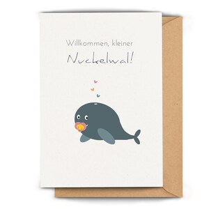 Karte zur Geburt, Babykarte mit Wal