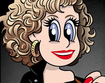 GREASE, Olivia Newton-John, Sandy, Cartoon, Digital art, Instant download, Printable gift, Color illustration, Classical musical film