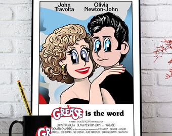 Affiche Grease Olivia Newton John Encadrée A3 - Poster Signé Imprimé, Cadeau Pour Fans De Cinéma
