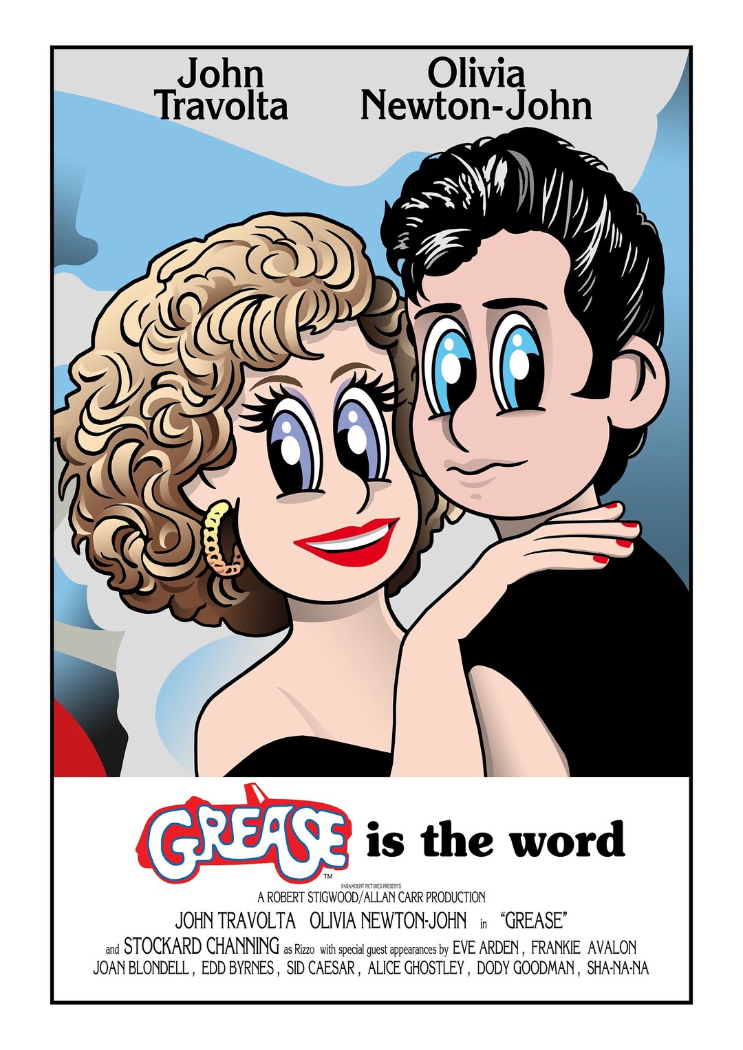 Quadro Con Foto A3 Incorniciata Di Grease - Stampa Con Firma Autografata Di Olivia Newton-John E John Travolta - Cimelio Per Fan