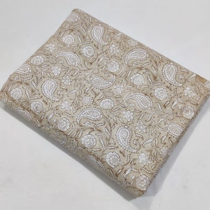 Taupe Colour  Floral Indian Hand Block Printed 100% Pure Cotton Cloth, Fabric by the yard, Soft Cotton Cloth for Women's Clothing, upholstry
